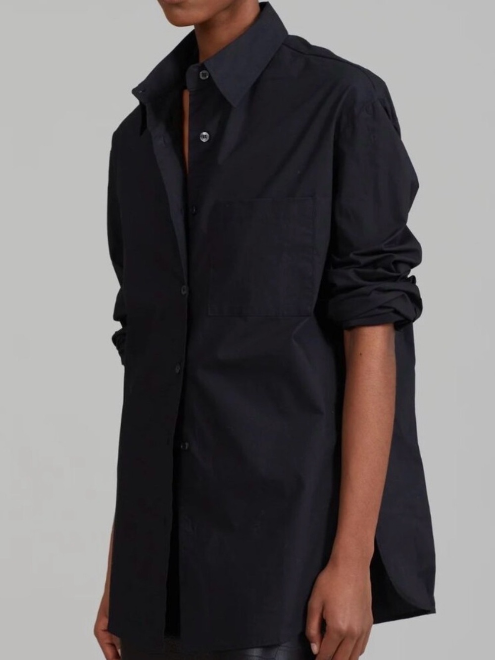 The Frankie Shop Oversized Long Sleeve Lui Button Down Lightweight Black Large - Picture 3 of 13